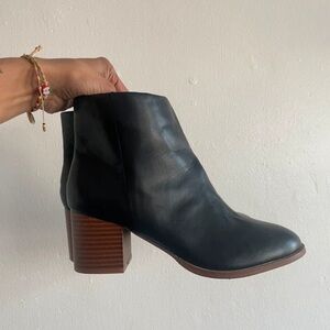 J. Crew Black Leather Block Heel Ankle Boots